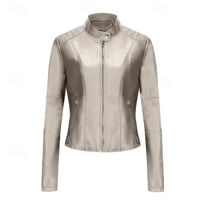 Comfortable Leather Zipper Pocket Jacket Faux Women's