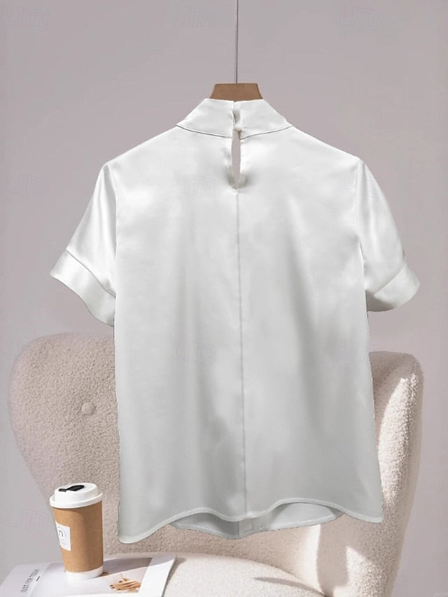 Women's Shirt Elegant Dressy Satin Top Cut Out Plain