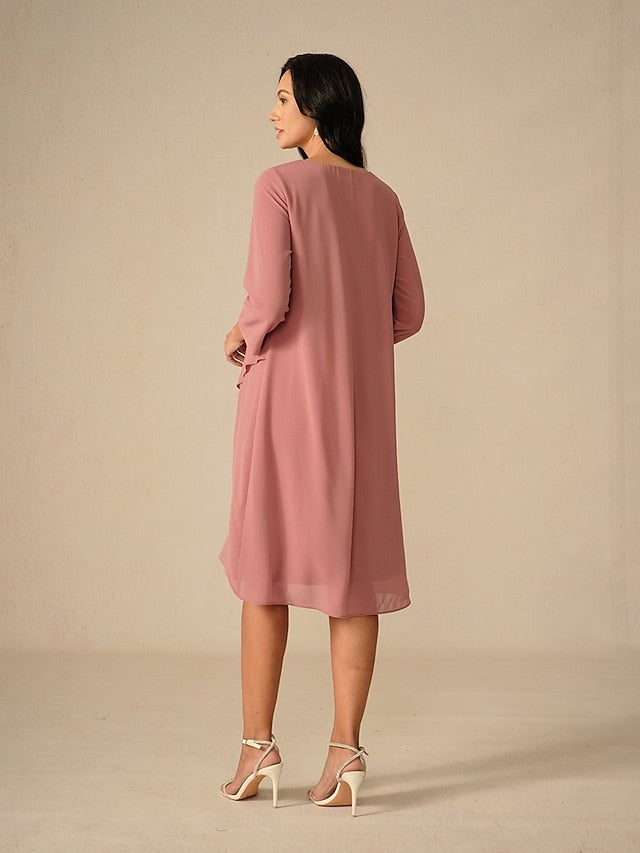 Women's Evening Dress Cape Sleeve Knee-Length Elegant Green