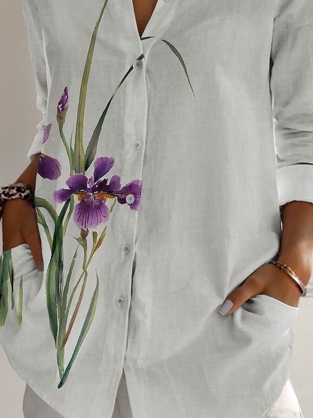 Women's Faux Cotton Linen Buttons Print Floral Active Daily