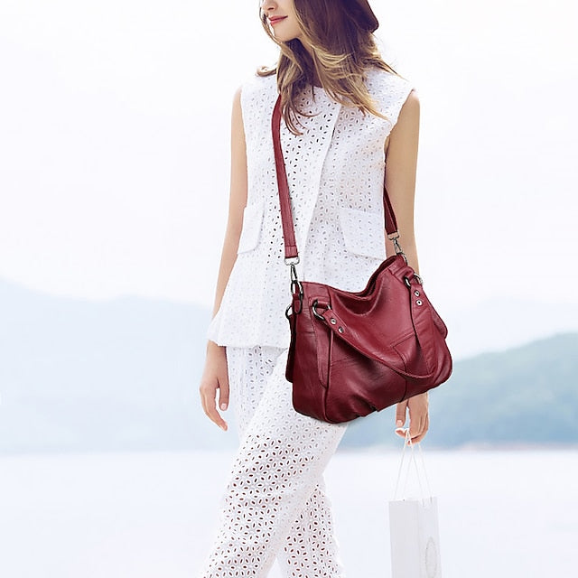 Women's Faux Leather – Burgundy Bag Large Shoulder