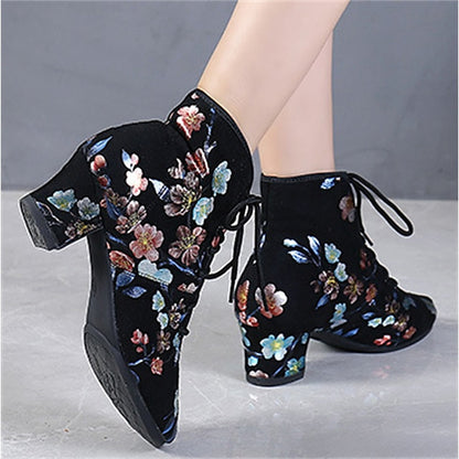 Black Comfortable for Lace-up Women Shoes – Floral Dance Low