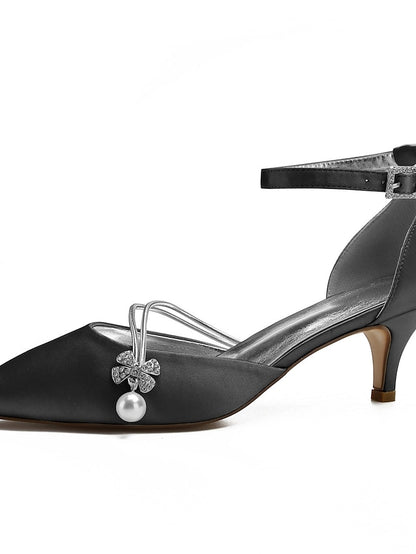 Women's Heels Pearl with Dark and Blue Kitten Satin