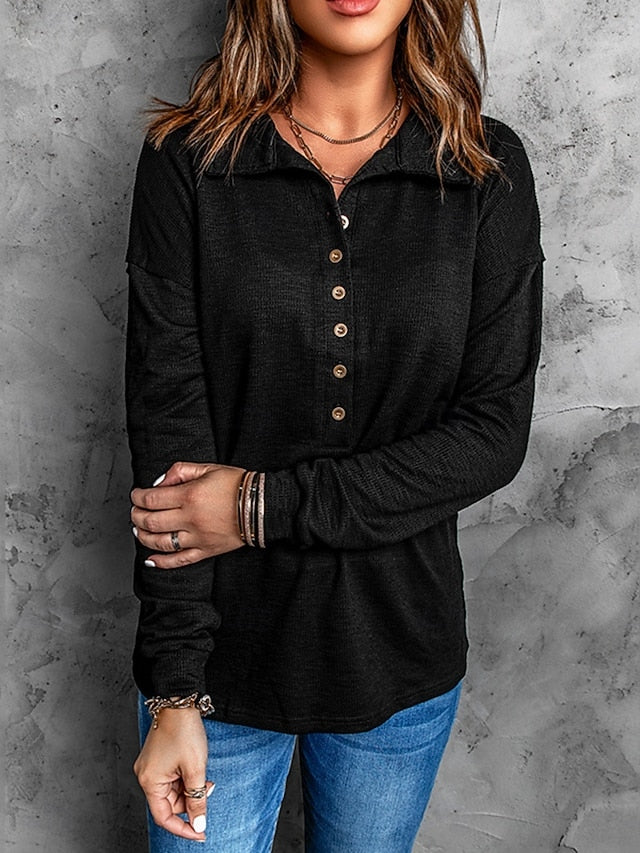 Women's Blouse Buttons Solid Color Stylish Basic Casual