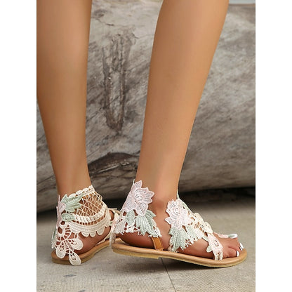 Lace – Floral Sandals Flat Boho Women's Vintage-Inspired