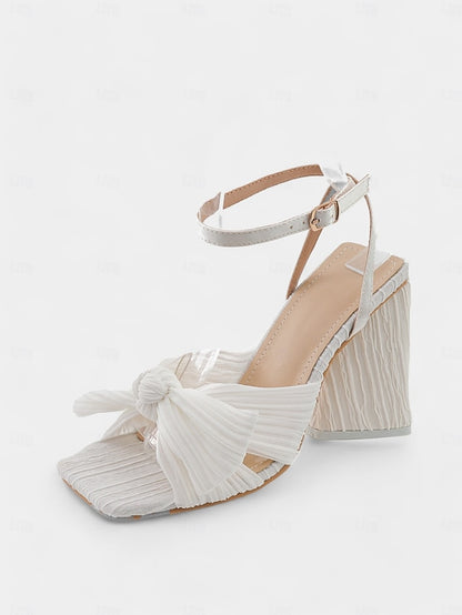 Rose Textured Detail with Heel Sandals and Knot Gold Block