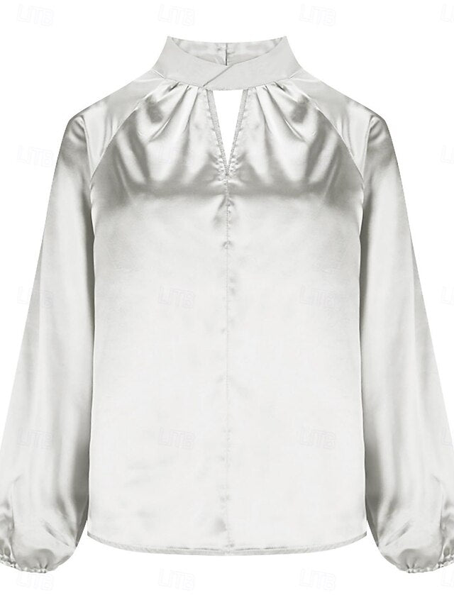 Women's Shirt Satin Shirt Blouse Solid Color Stylish