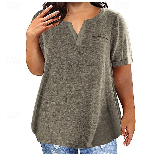 Women's Summer Tops Blouse Ruched Patchwork Pocket Solid