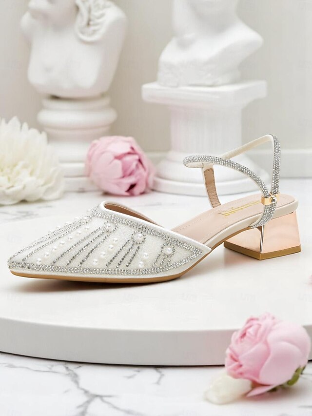 Toe Women's Heels Ivory and Pointed with Block Pearl