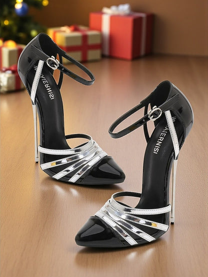Patent Leather - Stiletto Black Women's Heels Red and