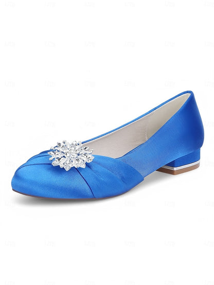 White Wedding Satin Flats – Elegant Crystal Women's
