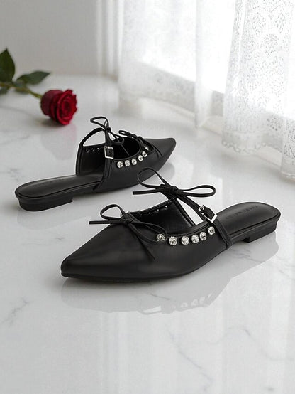 with Pointed Women's Rhinestone Flats Toe Black