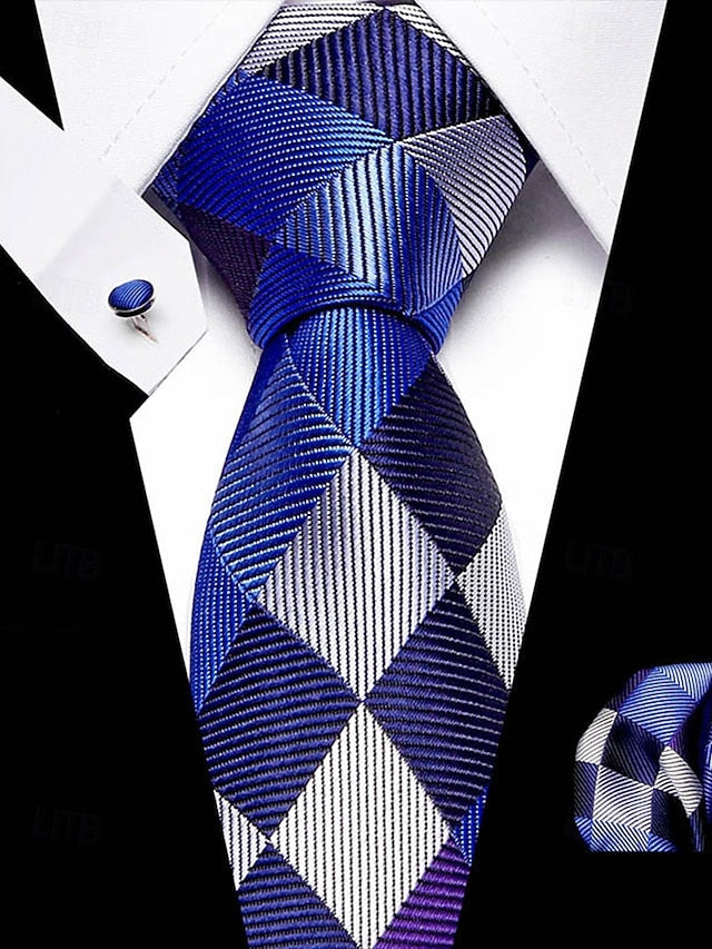 Silk Set Tie – and Men's Checkered Pocket Purple Square