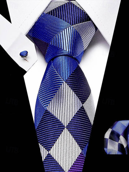 Silk Set Tie – and Men's Checkered Pocket Purple Square