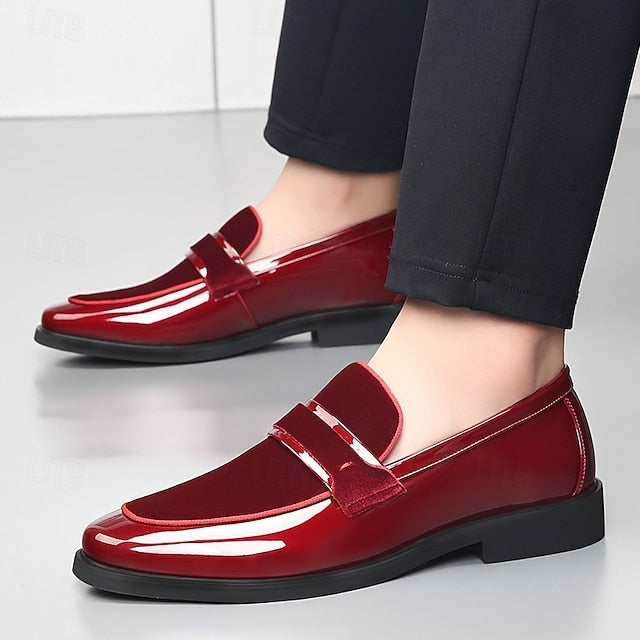 Red Loafers Sleek Leather Men's Velvet with Design Faux –