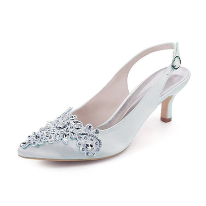 with Embellishment - Slingback Beige Women Heels Crystal for