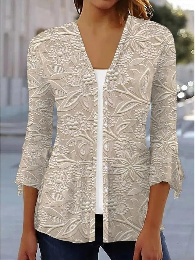 Women's Shirt 3D Print Floral Butterfly Basic 3/4 Length