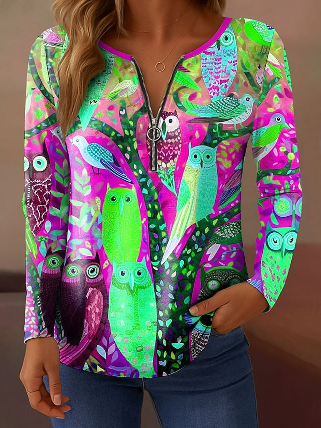 Women's T shirt Long Sleeve Quarter Zip Long Sleeve Casual
