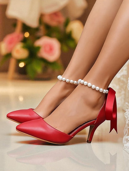 Blue with Ankle Bow Kitten Pumps Pearl - Women's Heel Strap