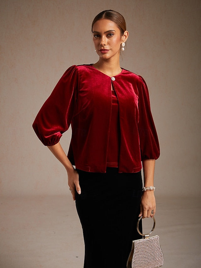 Christmas Women's Velvet Twinset Jacket Vest Button Up