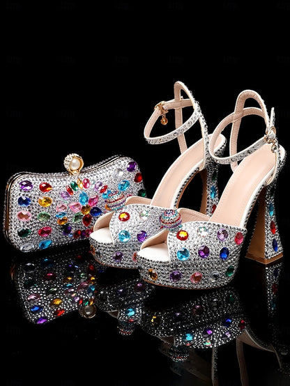 with Women's Rhinestone Platform Matching Sandals High Heel