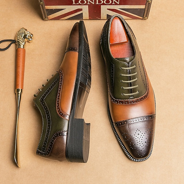 and Black Wingtip Leather Shoes Men's Brown Oxford – Faux