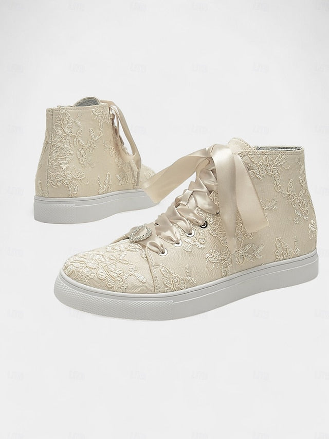 Sneakers Satin with Laces Ribbon Women's Wedding Ivory Lace