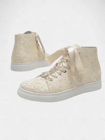 Sneakers Satin with Laces Ribbon Women's Wedding Ivory Lace
