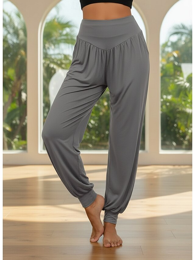 Women's Yoga Pants Side Pockets Wide Leg Harem High Waist