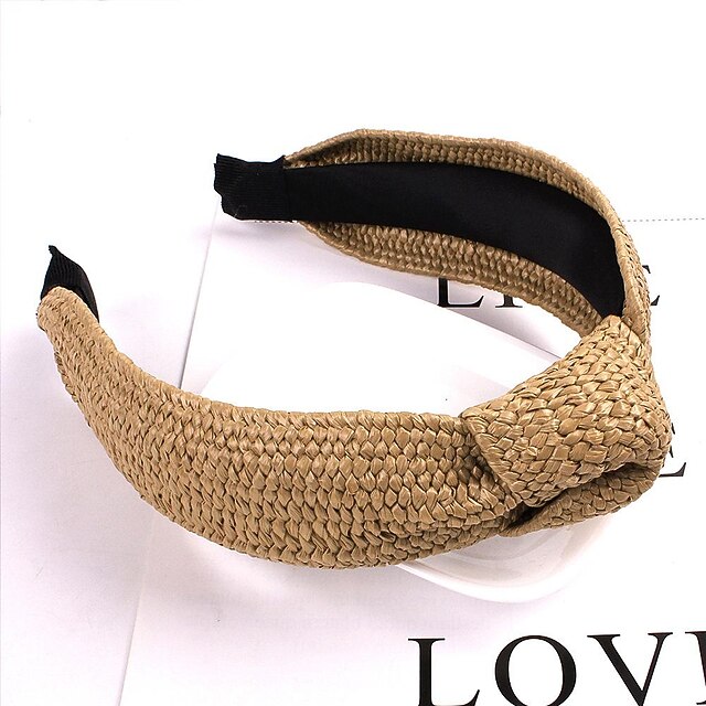1 PC Straw Knotted Headbands for Women Summer Beach Rattan Top
