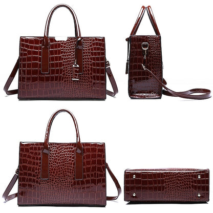 Black Crocodile Women's Leather Pattern Handbag with Patent