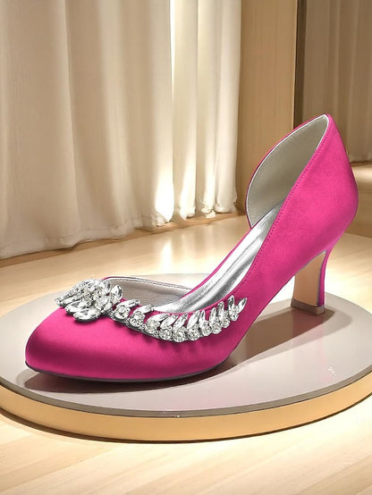 Silver Toe Satin Kitten Heels Low Round Heel Women's -