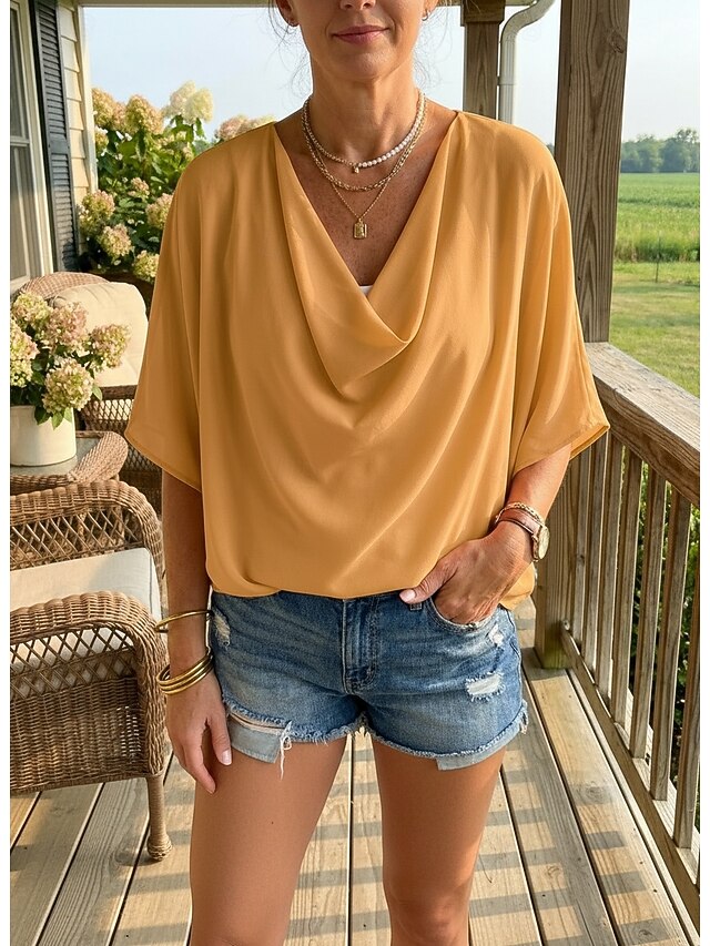 Women's Blouse Dressy Tops Elegant Stylish Solid Color