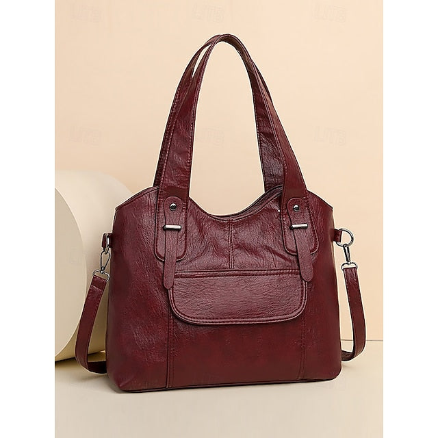 Brown Faux Bag Women's Leather Tote with Vintage Dual