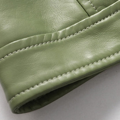 Comfortable Zipper Faux Women's Leather Jacket Pocket