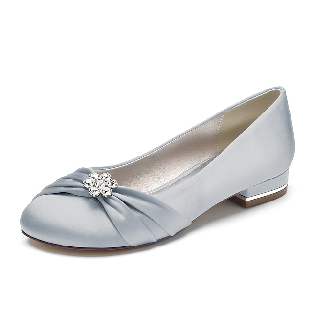 Wedding Women's with Light Flats Satin Rhinestone Blue