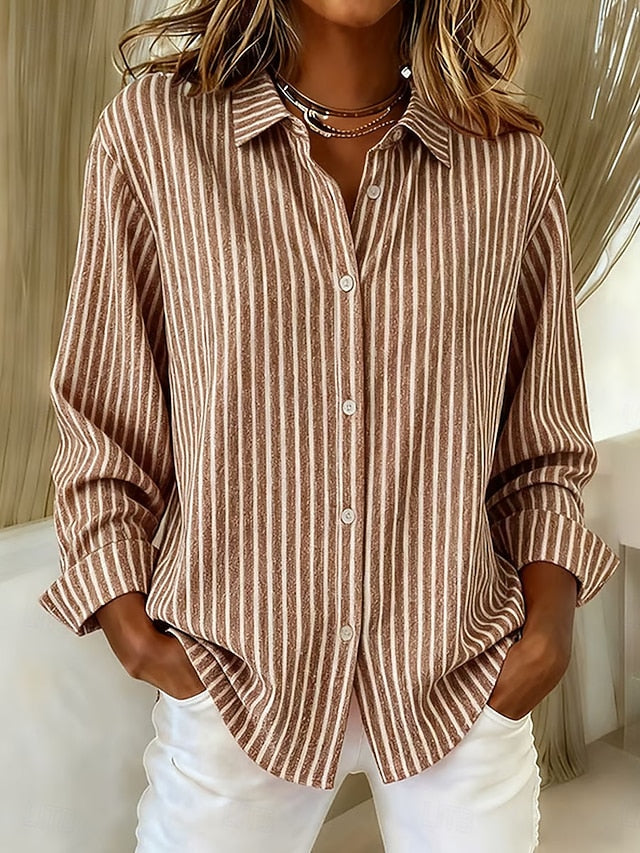 Women's Casual Shirt Button Up Shirt Blouse Print Striped