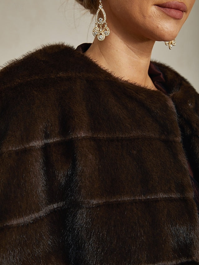 Faux Fur Wrap Women's Cocktail Brown Shrug Formal Party
