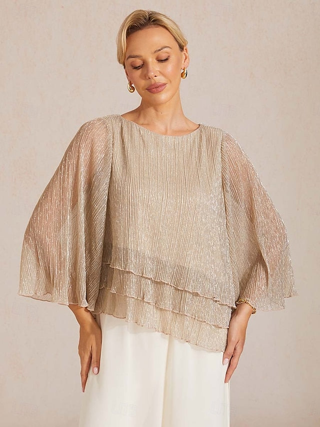 Women's Blouse Dressy Tops Layered Metallic Elegant Stylish
