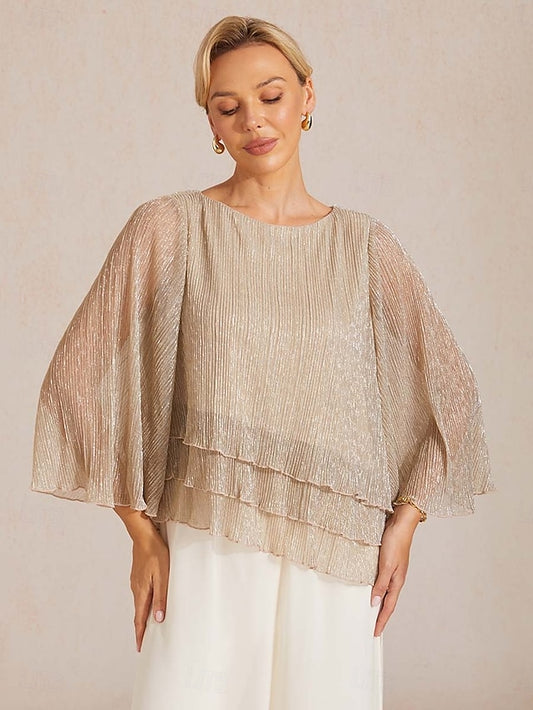Women's Blouse Dressy Tops Layered Metallic Elegant Stylish