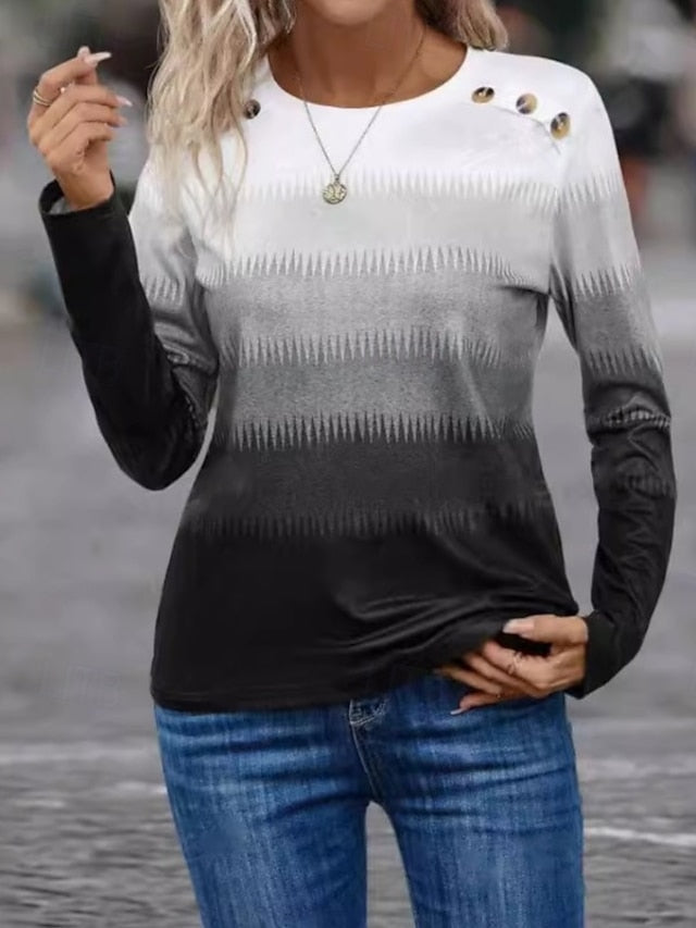 Women's Shirt Buttons Solid Color Ombre Graphic Elegant