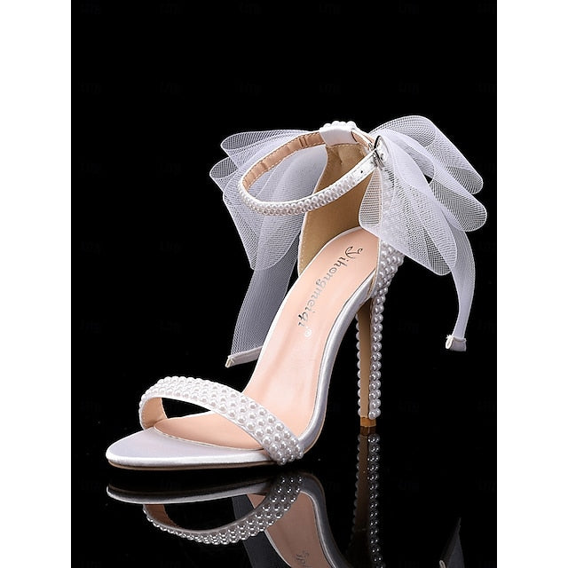 Bow Heels and Pearl Embellished with White Women's Wedding