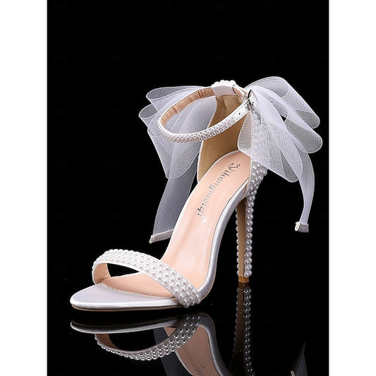 Bow Heels and Pearl Embellished with White Women's Wedding