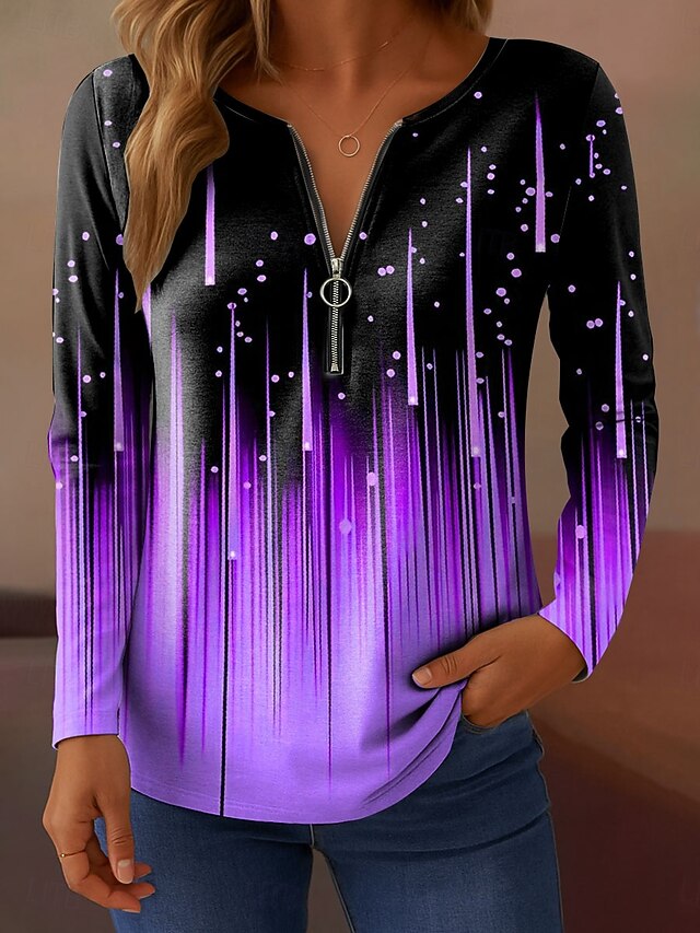 Women's T Shirt Zipper Print Ombre Graphic Abstract Elegant