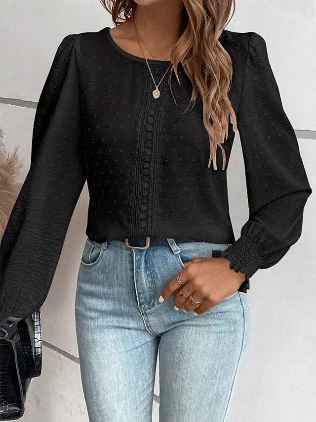 Women's Popover Shirt Casual Shirt Blouse Lace Patchwork