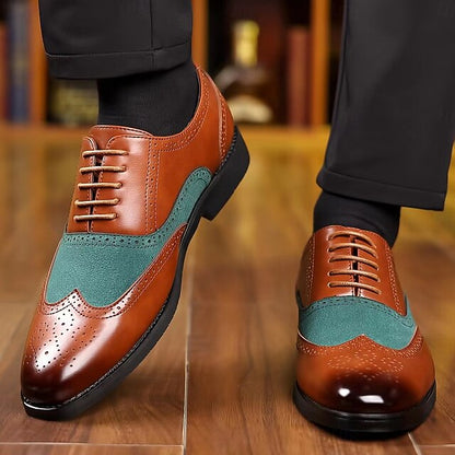 Brown Oxford Men's Shoes Green and – Wingtip in Two-Tone
