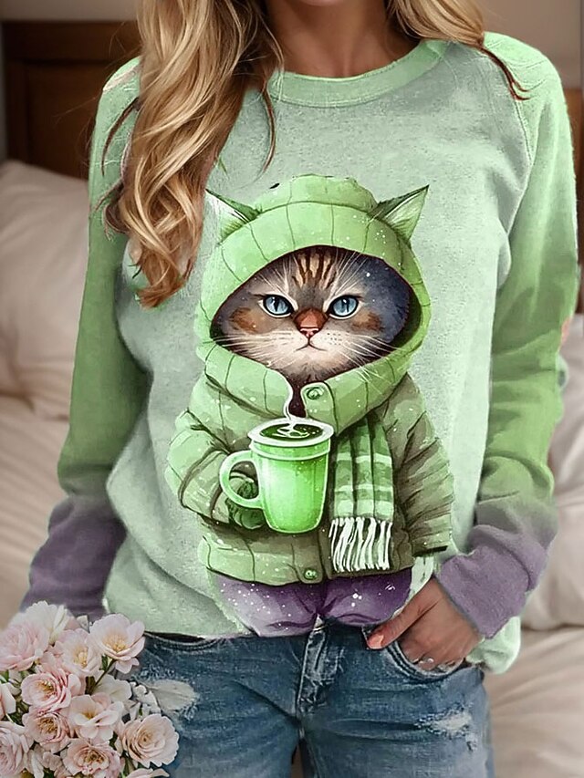 Women's Sweatshirt Pullover Cat Casual Sports Active