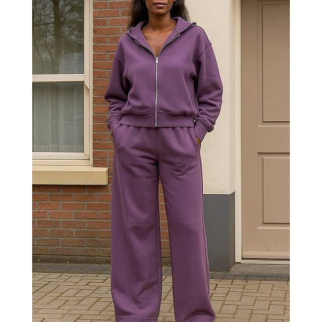 Hoodie Piece 2 Tight Up Tracksuit Zip Women's Top Baggy