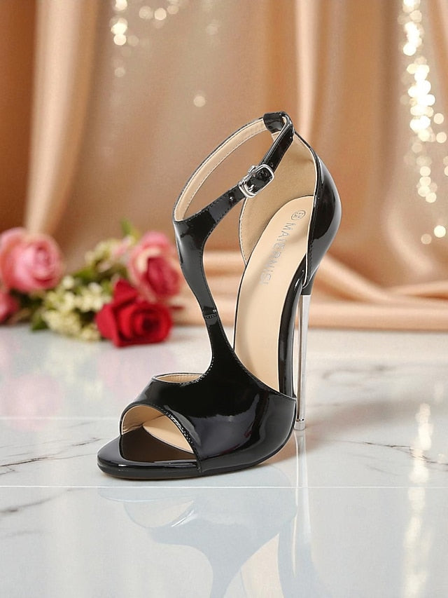 Red Open Heels Women's - Strappy Patent Stiletto Leather