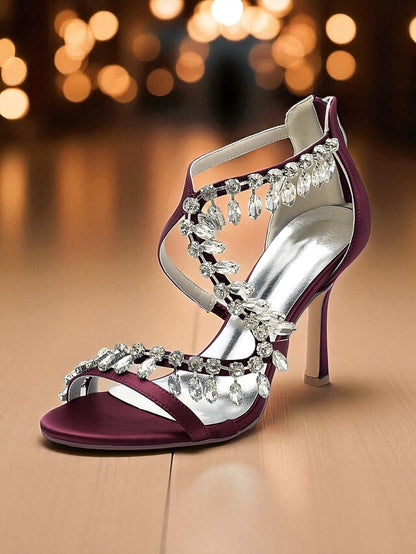 Sandals with Rhinestone White Strappy High Heel Women's